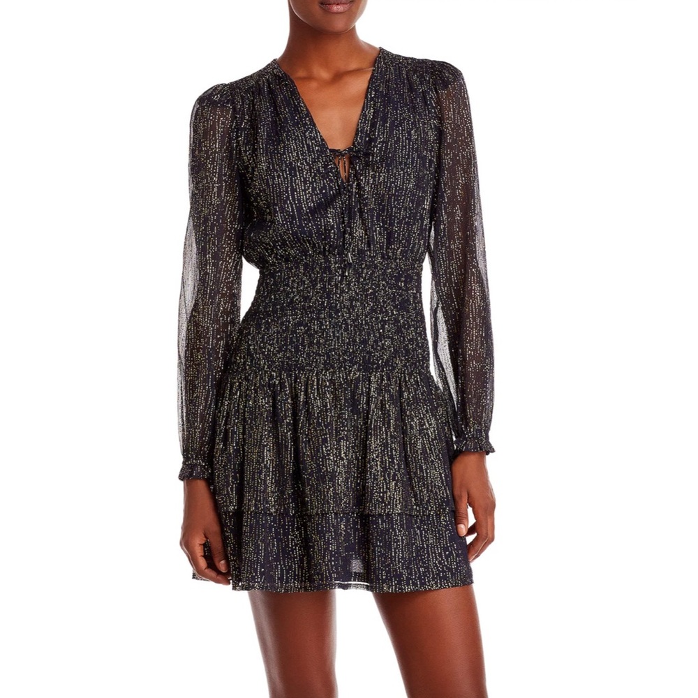 AQUA Metallic Dot Smocked Mini Dress